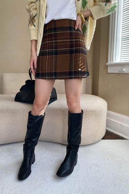 Plaid Color Block High Waist Skirt