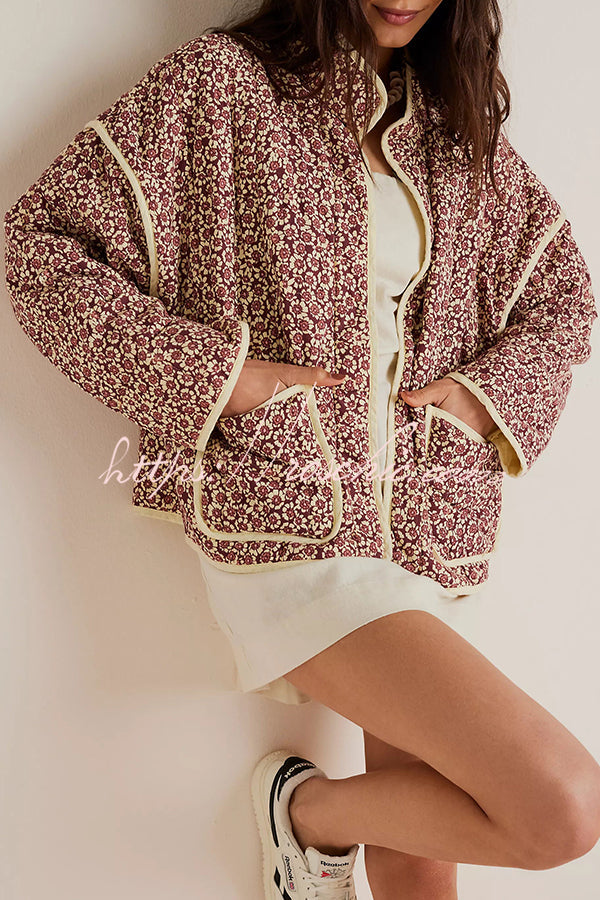 Print Pocket Contrast Concealed Button Cotton Coat