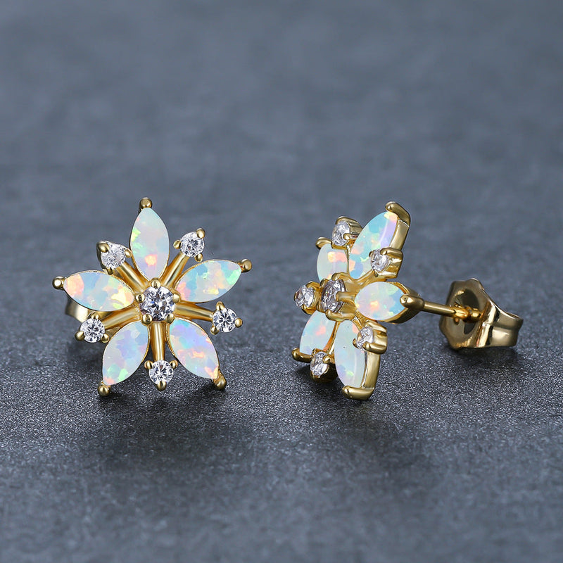 Elegant Opal Flower Earrings