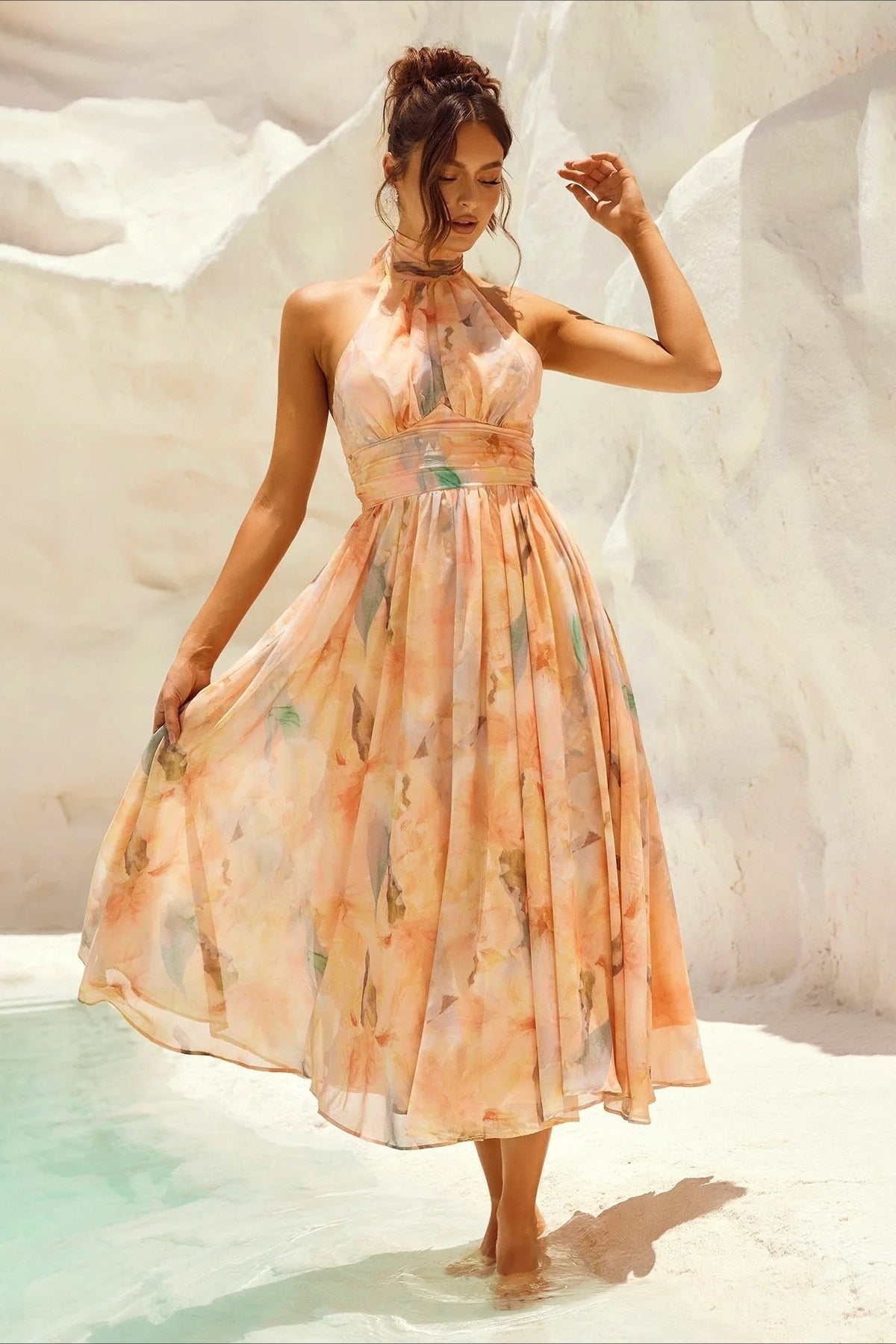 Sleeveless Halter Backless Midi Dress