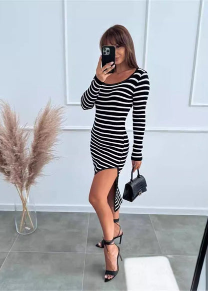 Striped - Side Slit Bodycon Dress