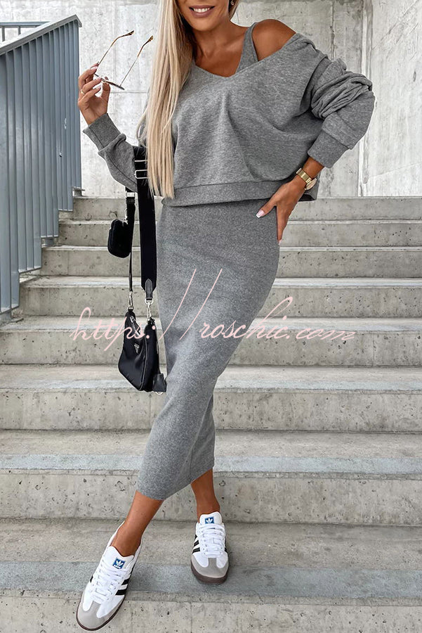 Around the World Hooded Sweatshirt and Slip Maxi Skirt Two Piece Set