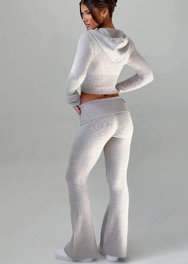 Bliss Knit - Fitted Hoodie and Flare Pants Set