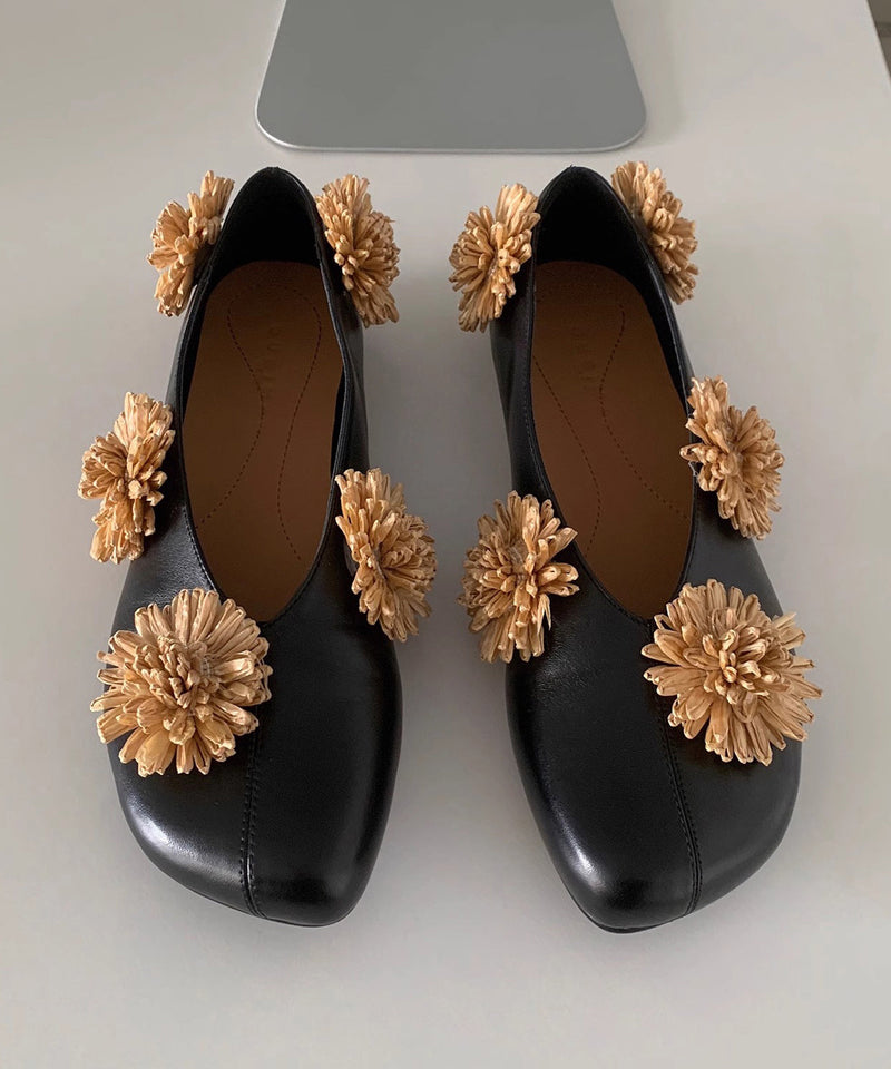 New Splicing Flat Shoes Black Sheepskin