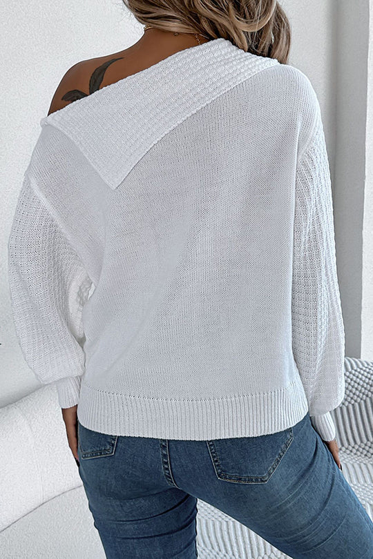 Color One Shoulder Long Sleeve Knitted Sweater