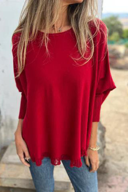Color Loose Long Sleeve Lace Knitted Sweater