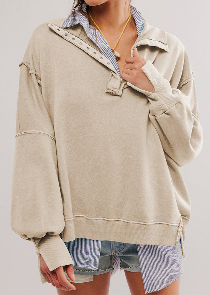Harborline - Oversized Snap Collar Sweatshirt