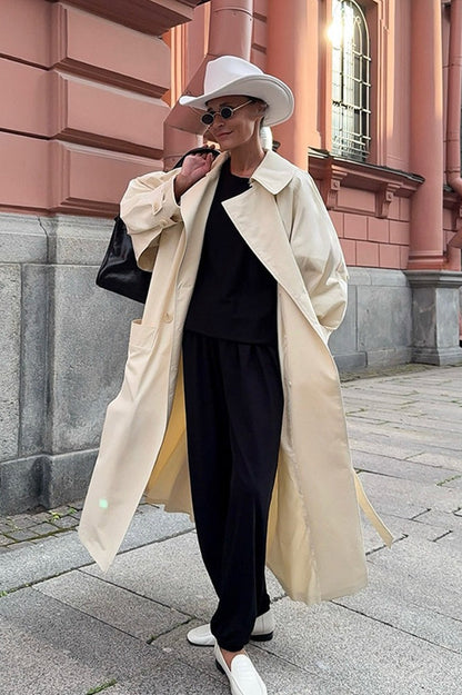 Wool Blend Belted Slim Fit Overcoat