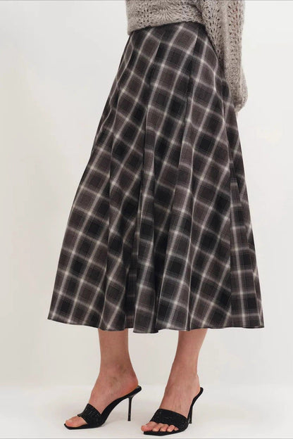Wool Plaid Waist Defined A-line Skirt