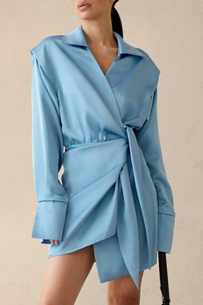 Wrap Front Long Sleeve Slim Waist Mini Dress