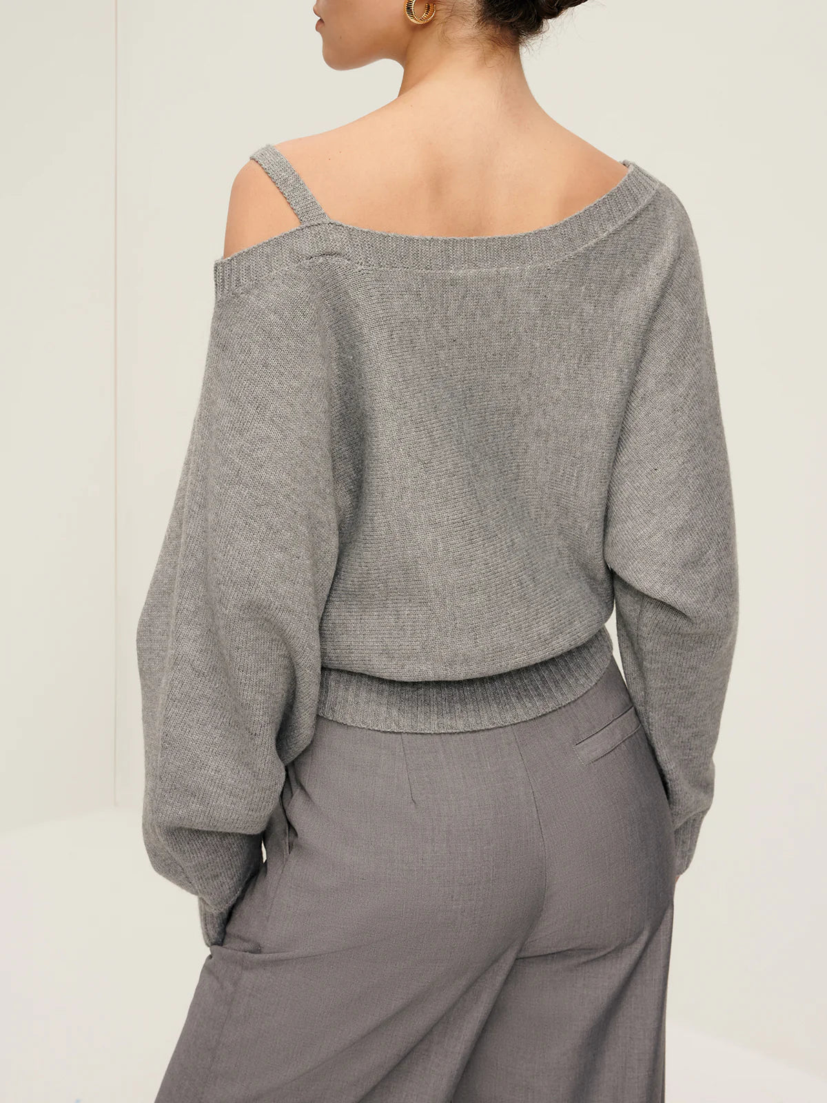 Plain Off-shoulder Loose Sweater