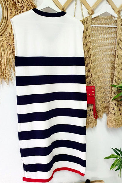 Cutest in the Room Striped V-neck Loose Slit Midi Dress