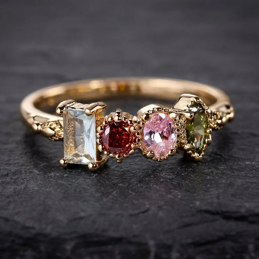 Vintage Colorful Crystals Gold Ring