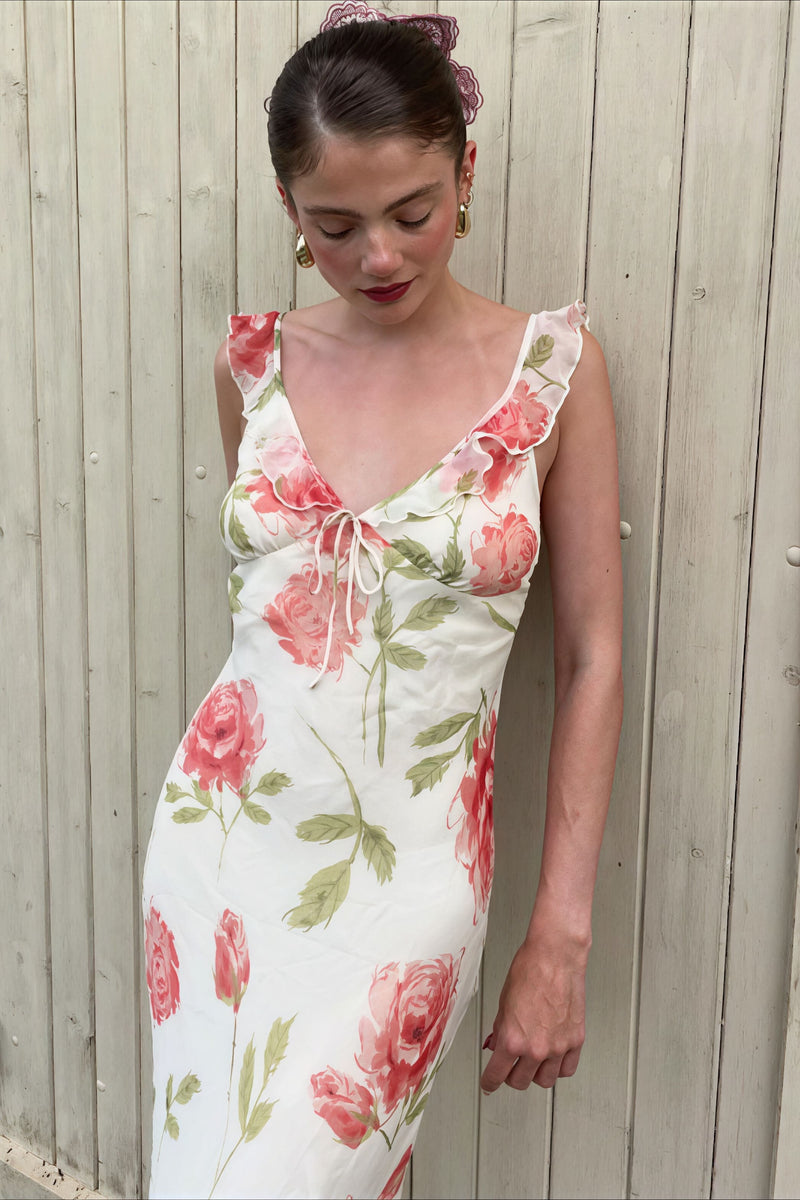 Print Mesh V Neck Cami Midi Dress
