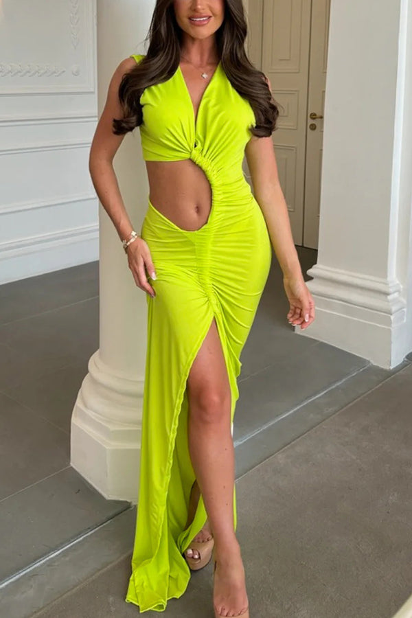 Queen Knitted Three Ring Hollow Elastic Long Dress