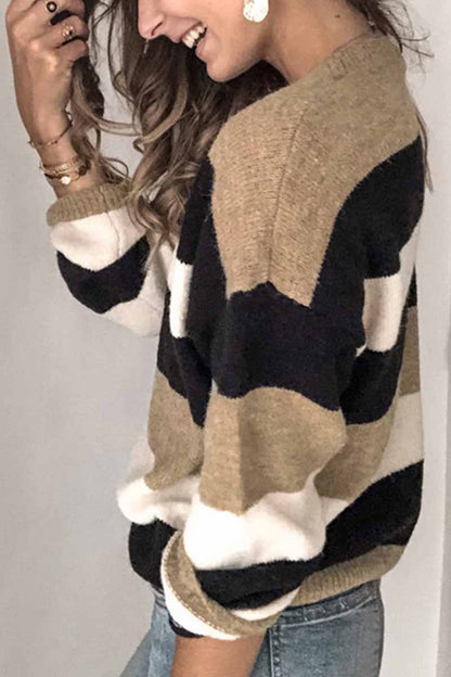 Striped O-neck Contrast Sweater(2 Colors)