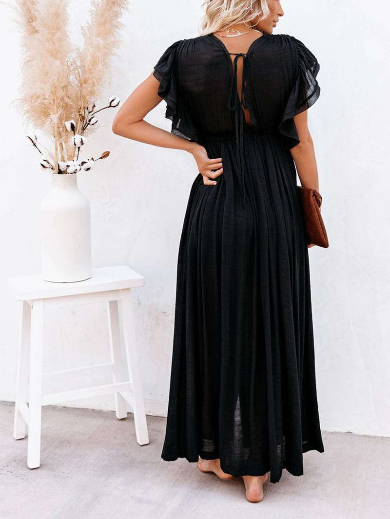 Button Cotton Linen Perfect Beach Maxi Dress