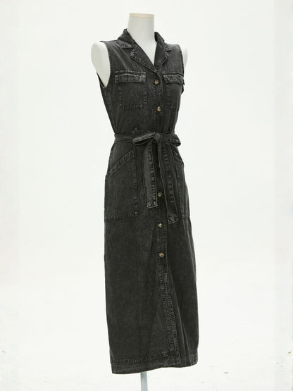 Timko Waist Tie Denim Mini Dress - Black