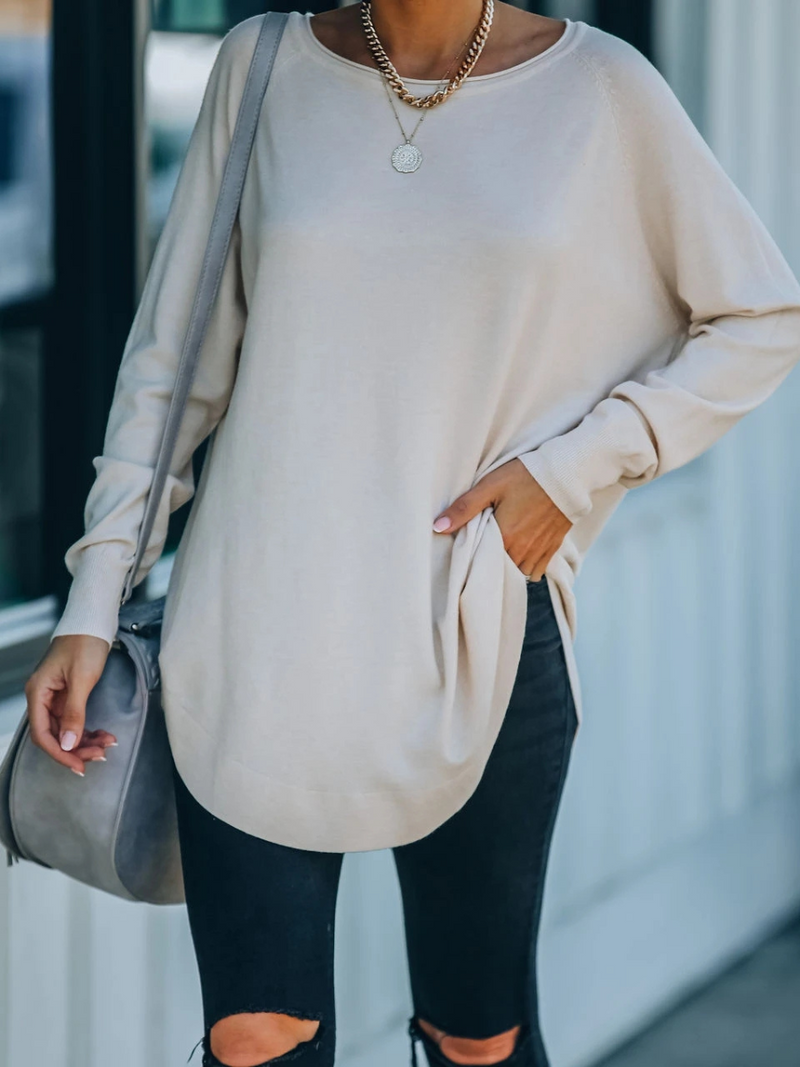 Oversized Collared Down Knit Sweater - Beige