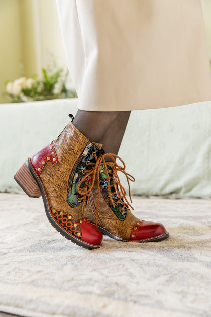 Soffia | Studded Lace Up Leather Ankle Boot