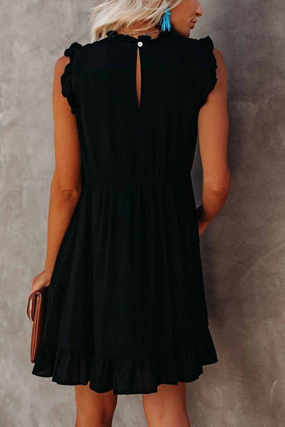 Color Ruffled Waist Mini Dress