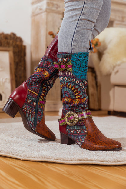 Soffia | Brown Patchwork Leather Knee Boot