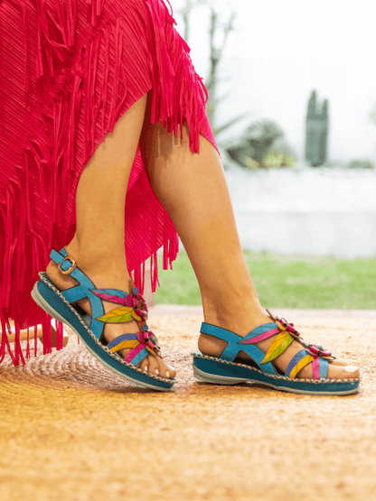 Soffia | Skylar Blossom Applique Leather Slingback Sandal