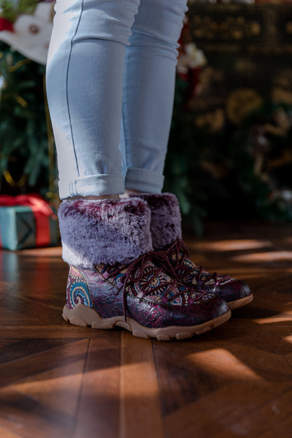 Soffia | Ankle Fur Lace Up Leather Combat Boot