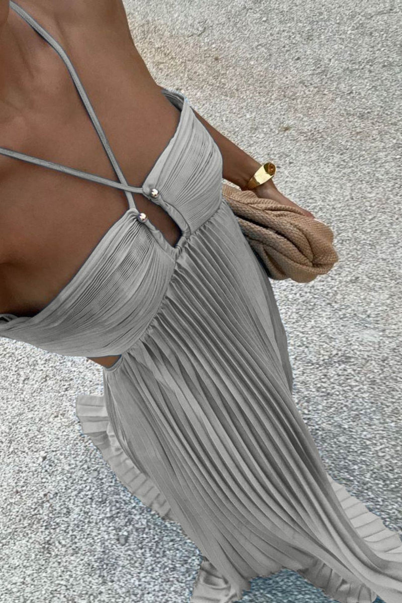 Halterneck Cutout Pleated Maxi Dress