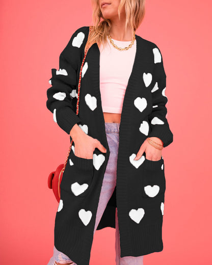 Listen to Your Heart Knit Open Front Cardigan - Black