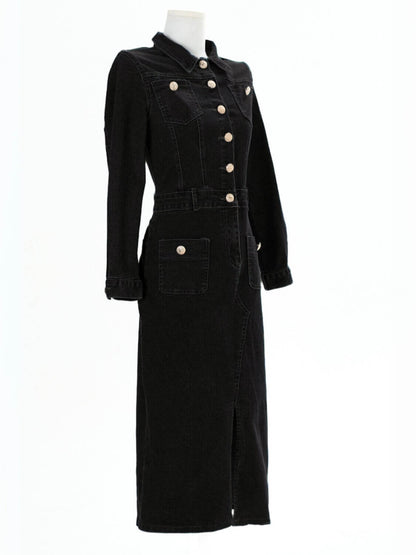 Country Roads Denim Midi Dress - Black