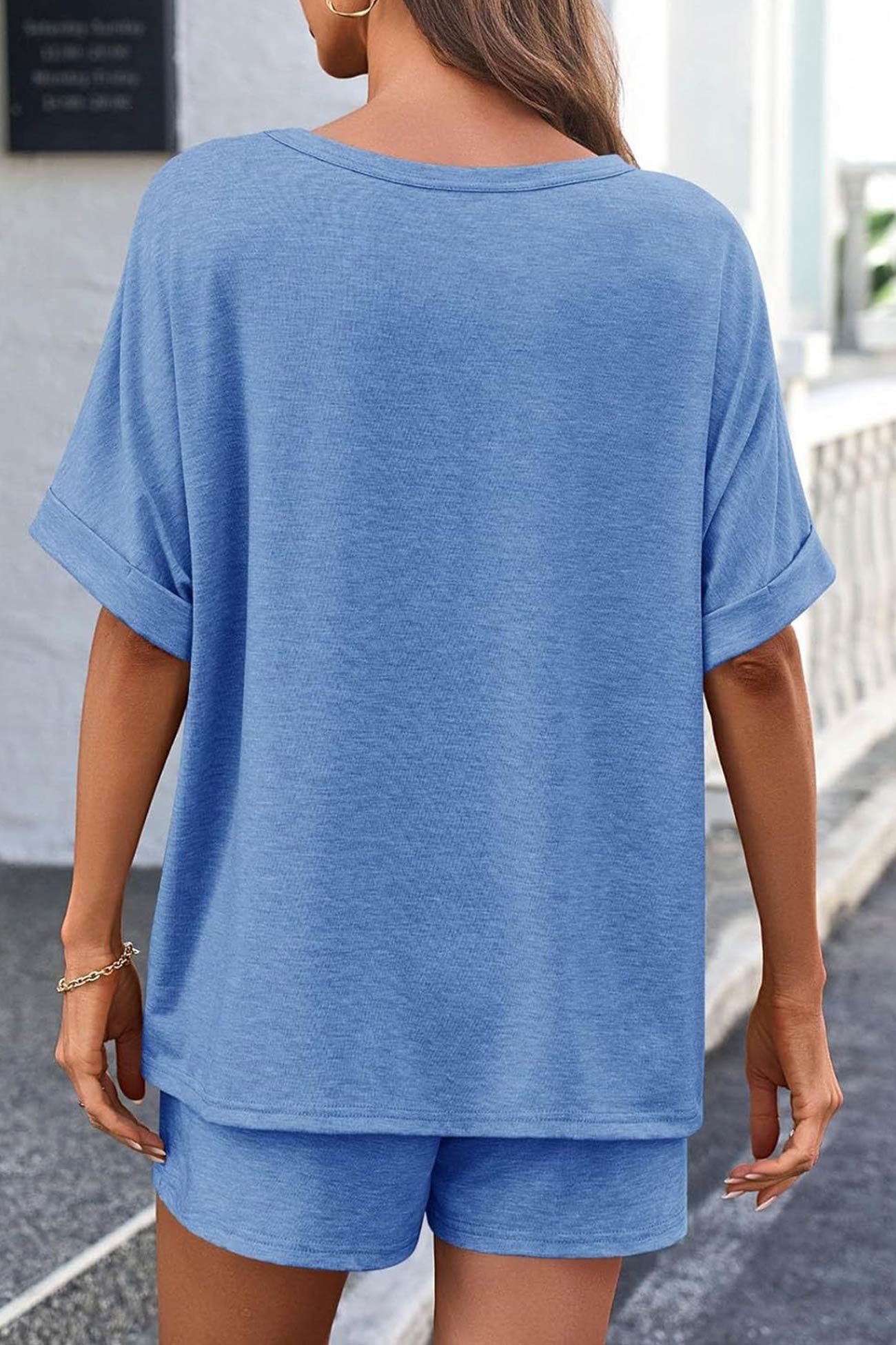 Color Bat Sleeve T-shirt Shorts Set