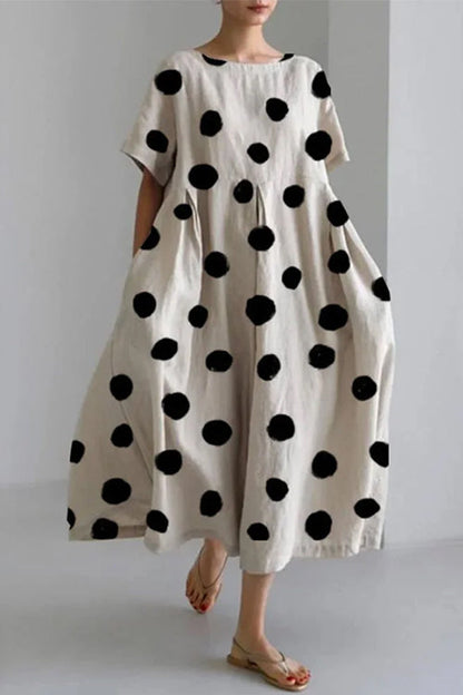 Printed Short Sleeves Pocketed A-line Midi Dress