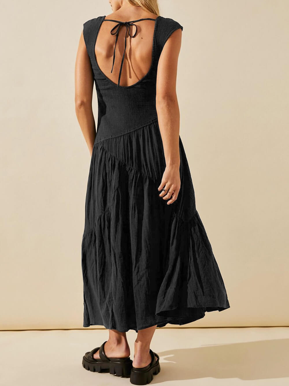 Square Neck Patchwork Maxi Dress