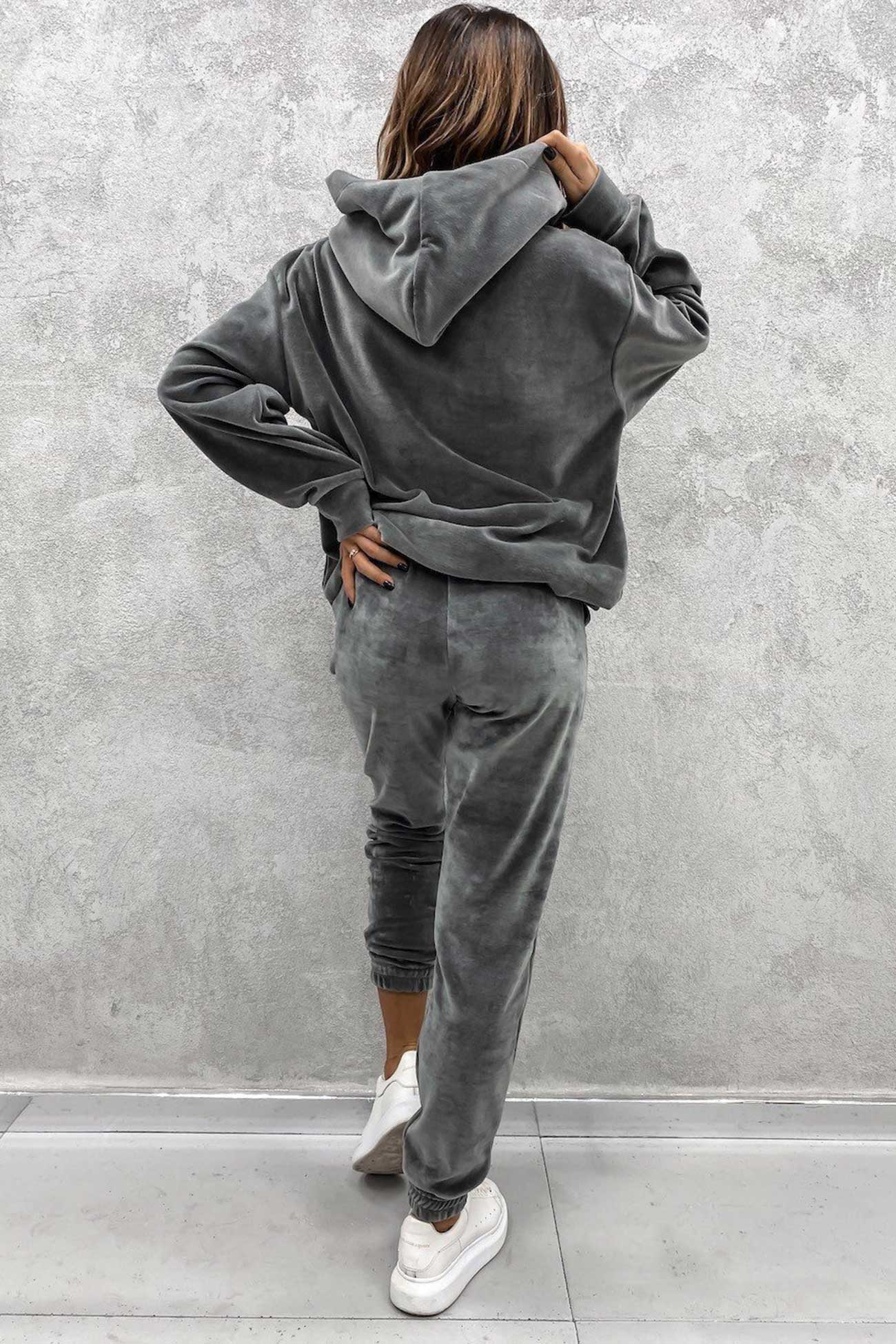 Velour Color Hoodie Long Pants Set