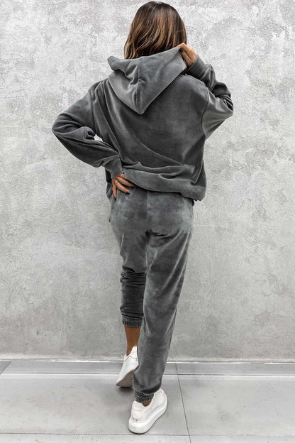Velour Color Hoodie Long Pants Set