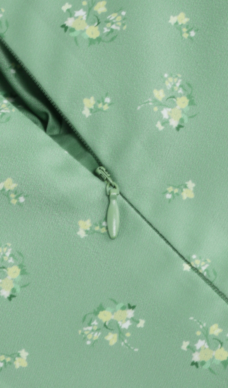Puff Sleeve Midi Dress in Green