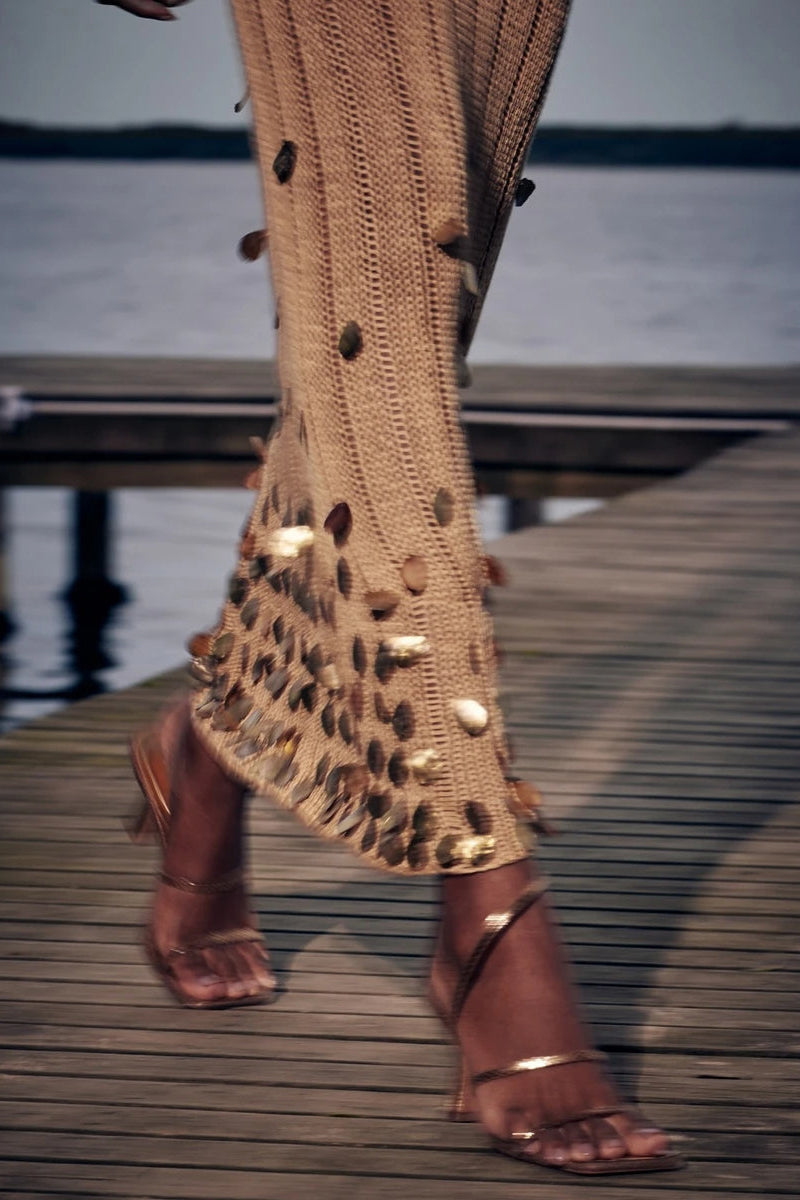 Gold Sequin Knit Maxi Dress