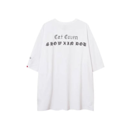 Punk Dull Sandstorm Design Cat Print Short Sleeve T-shirt