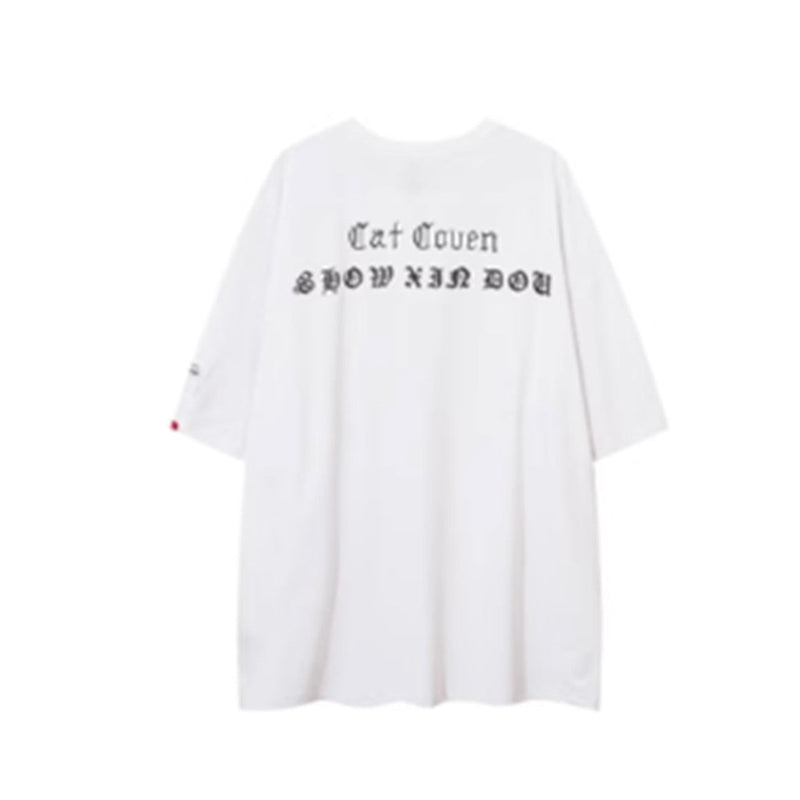 Punk Dull Sandstorm Design Cat Print Short Sleeve T-shirt