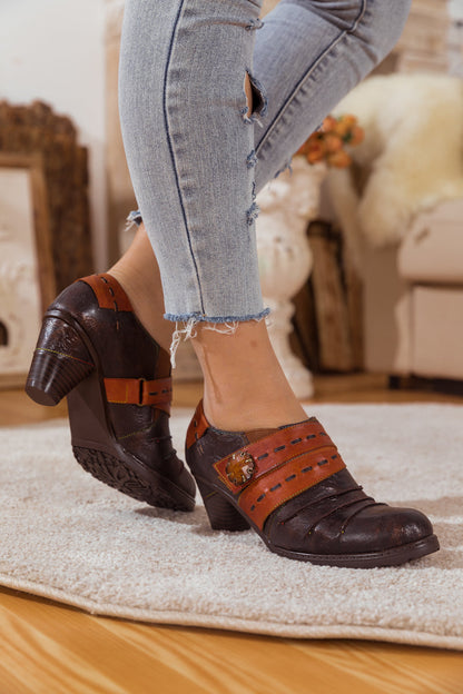 Soffia | Ruched Brown Leather Pump