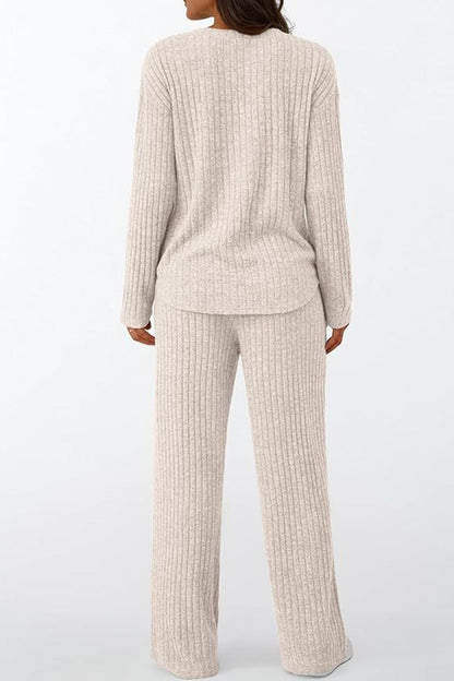Ribbed Pitted Brushed Two Piece Pants Set