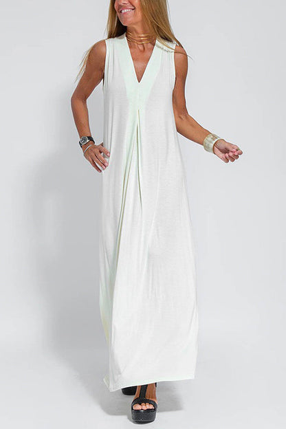 Sleeveless V Neck Side Split Maxi Dress