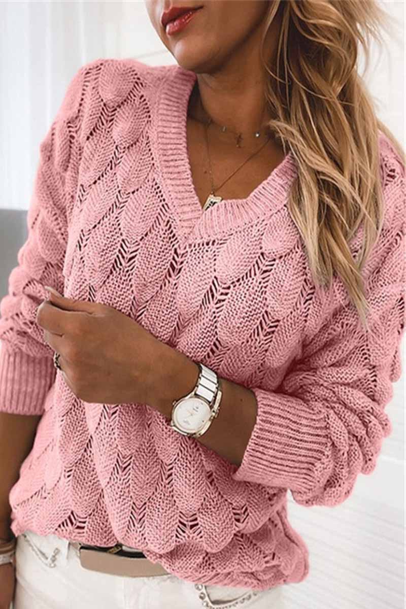 Loose V-neck Feather Color Sweater(5 Colors)