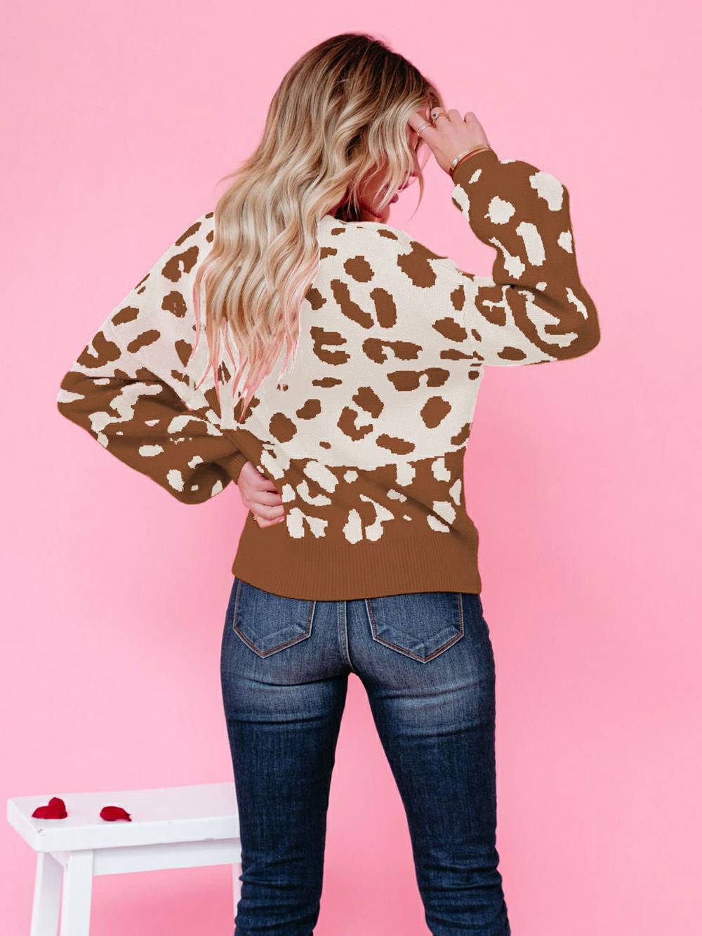 Leopard Round Neck Knit Sweater