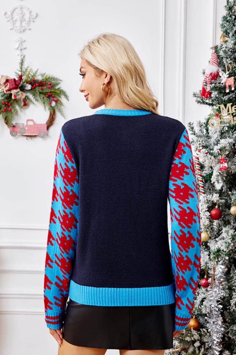 Christmas Socks Embroidery Knit Sweater