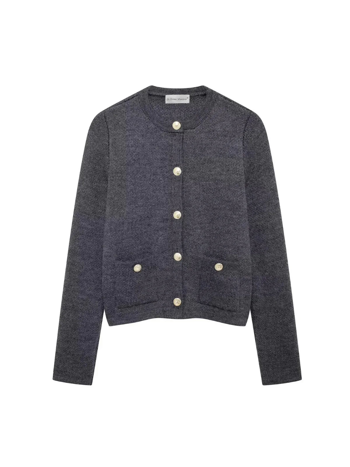 Gold Decorated Row Button Short Knitted Cardigan