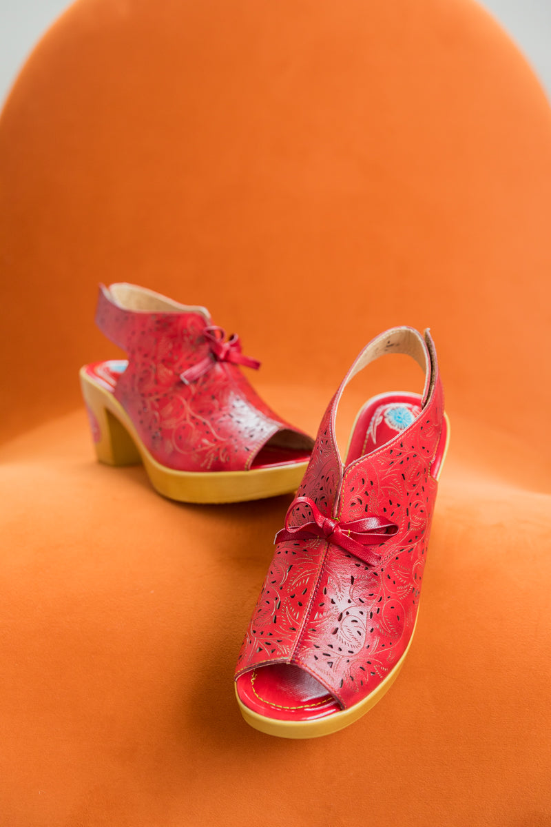 Soffia | Red Perforated Genuine Leather Sandal