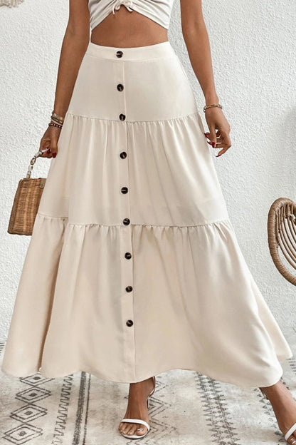 Single-breasted Color Tiered Maxi Skirt