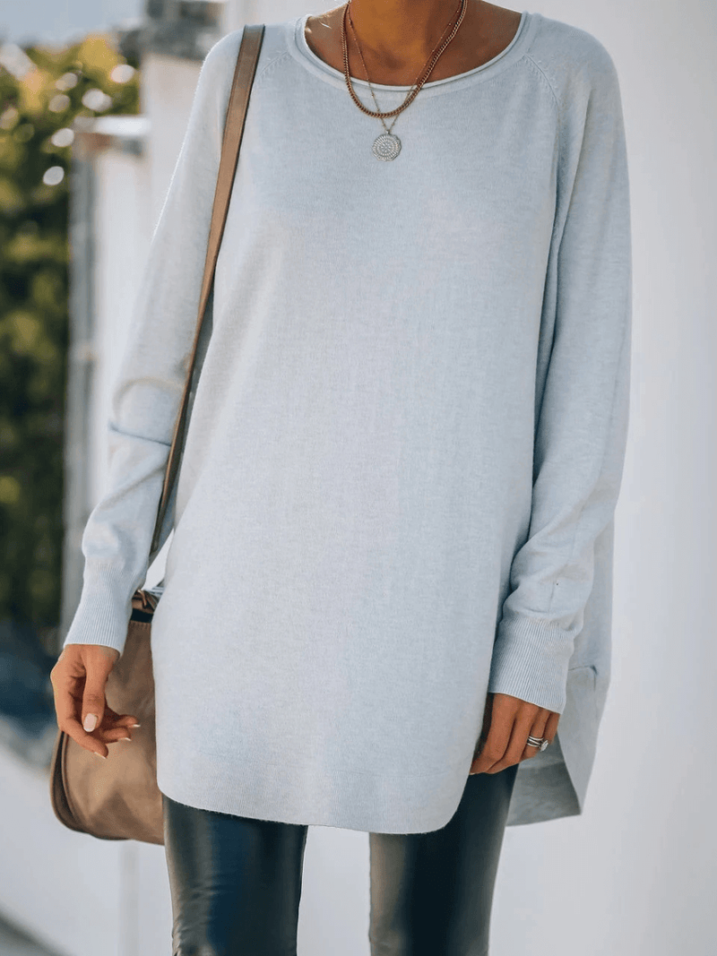 Oversized Collared Down Knit Sweater - Stone Blue